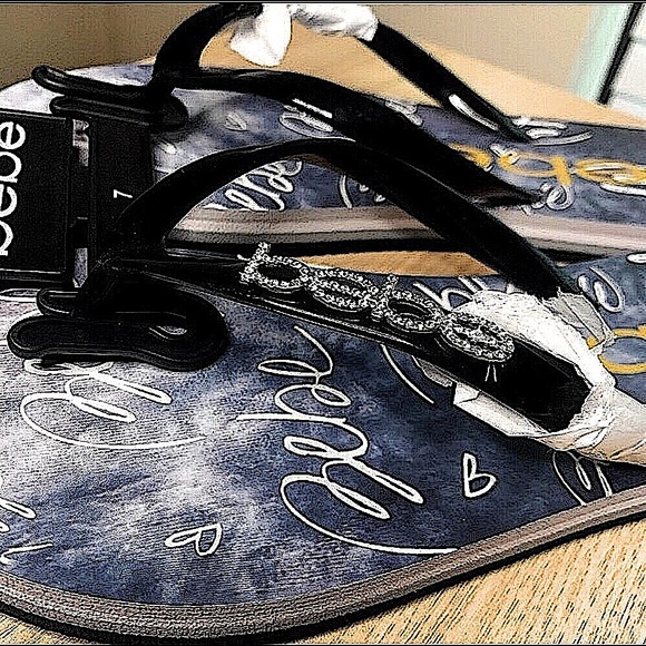 🆕🔥RARE BEBE SUPER CUTE FLIPFLOPS/BLACK&BEBE IN BLING SILVER MULTICOLORED INSOL - Picture 6 of 12